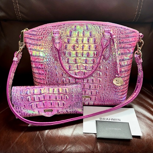 🔥🔥🔥Brahmin Duxbury Purple Iris Leather Satchel Handbag With Matching Wallet - Picture 1 of 15